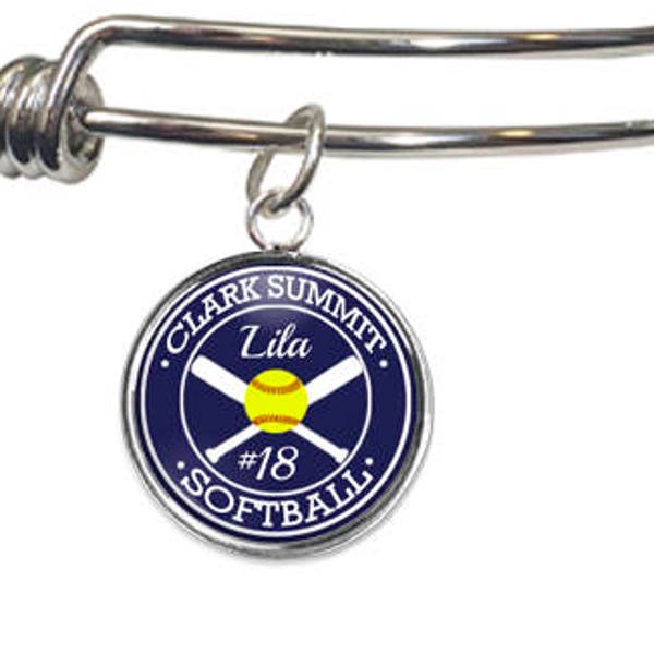 Custom Softball Team Bracelet, Personalized, Adjustable Bangle, Softball Gift, Sports Jewelry, Softball Mom, Softball Player