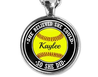 Softball Necklace, Personalized, She Believed she Could,  Softball Gift, Sports Jewelry, Softball Mom, Softball Player