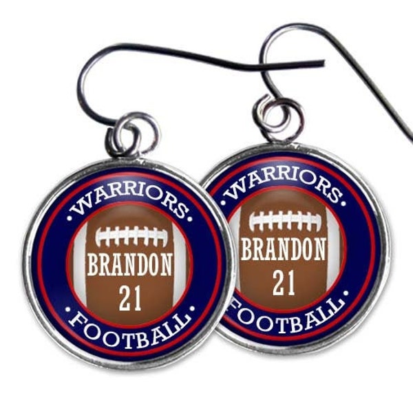 Custom Football Earrings, Mom, Team Jewelry, Personalized, Football Game, Player Name, Number, Fan, Mom Gift, Football Season, Team Mom