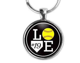 Softball Key Chain, Personalized, Gift, Softball Mom, Softball Lover,Team, Sports Jewelry, Number Jewelry, Player, Coach, Team, Senior