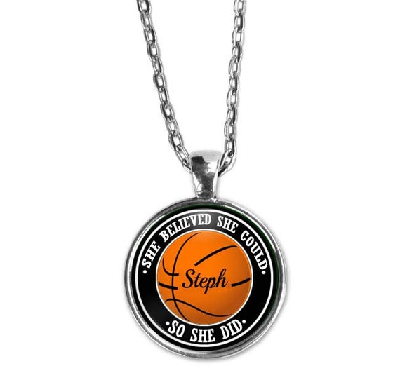 Basketball Necklace, Personalized, She believed she could, Gift, Senior Banquet, Sports Jewelry, Number, Basketball Girl, Number Jewelry