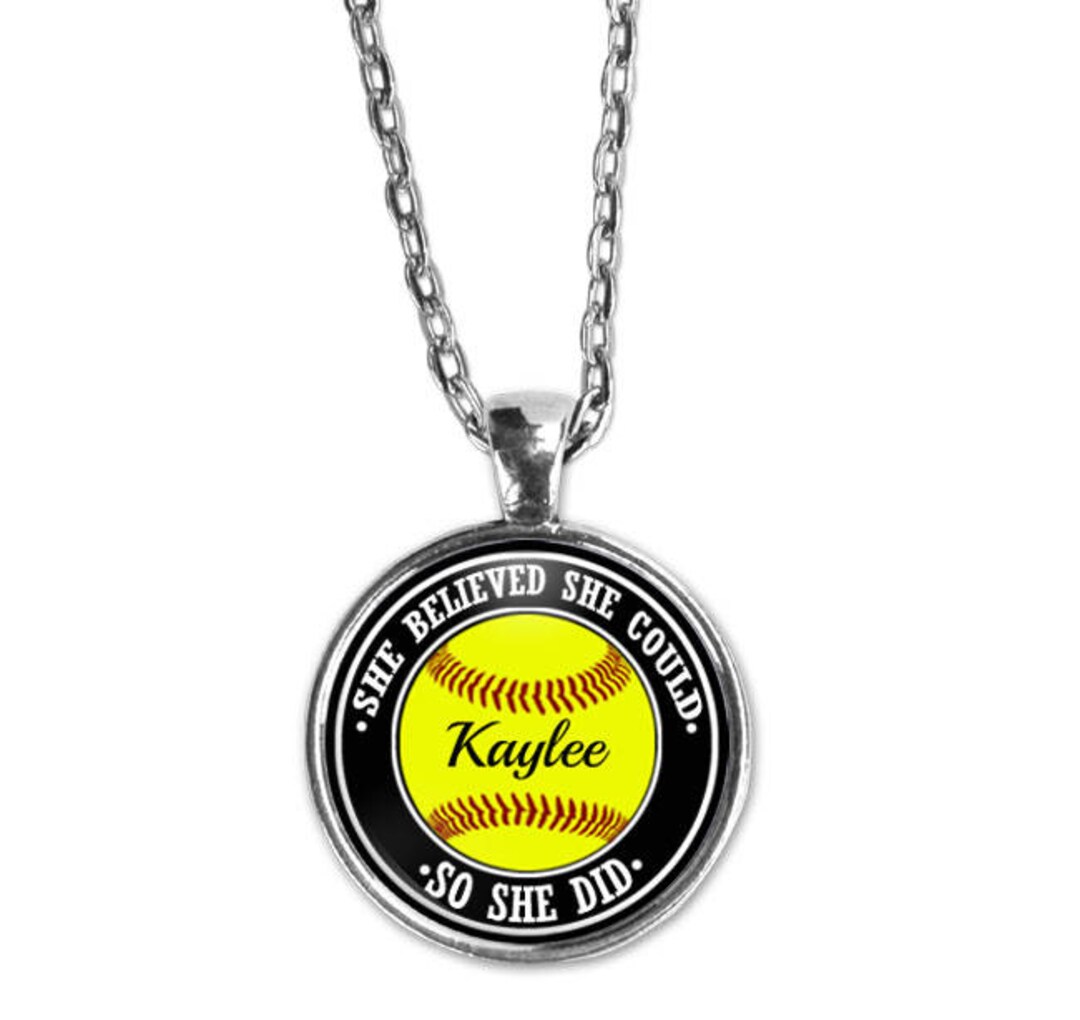 Softball Necklace, Personalized, She Believed She Could, Softball Gift