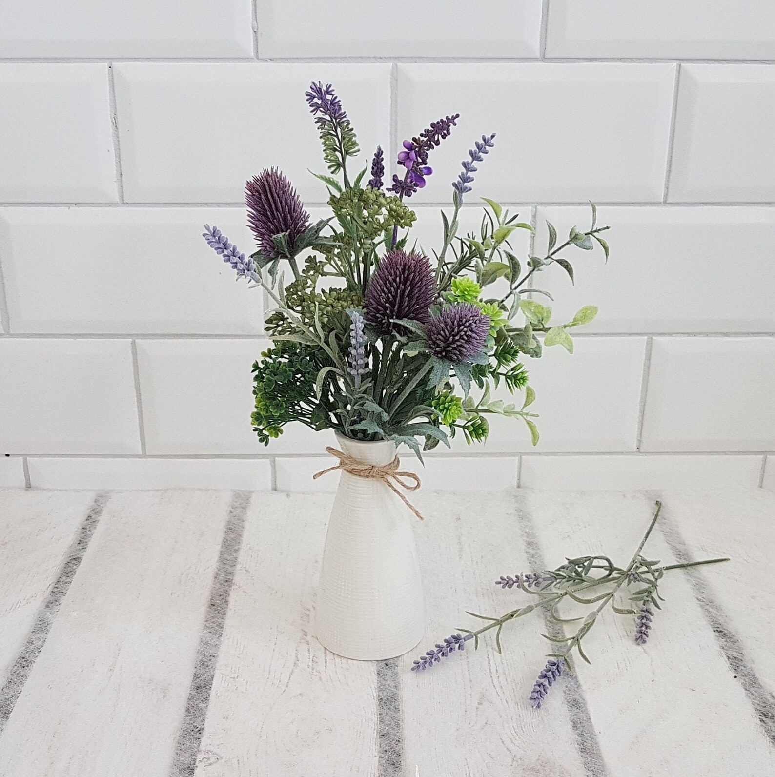 Artificial Thistles Lavender & Greenery in Glass Vase or Jug Etsy UK