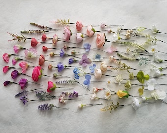 Pretty little flower hair pins wires Wedding Prom Bridesmaids Bride Small accessories Pink Purple Blue White Blush Artificial Tiny floral