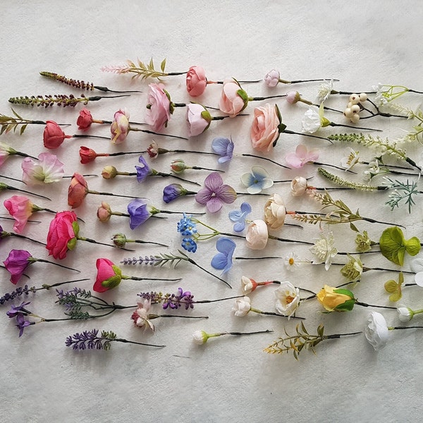 Pretty little flower hair pins wires Wedding Prom Bridesmaids Bride Small accessories Pink Purple Blue White Blush Artificial Tiny floral