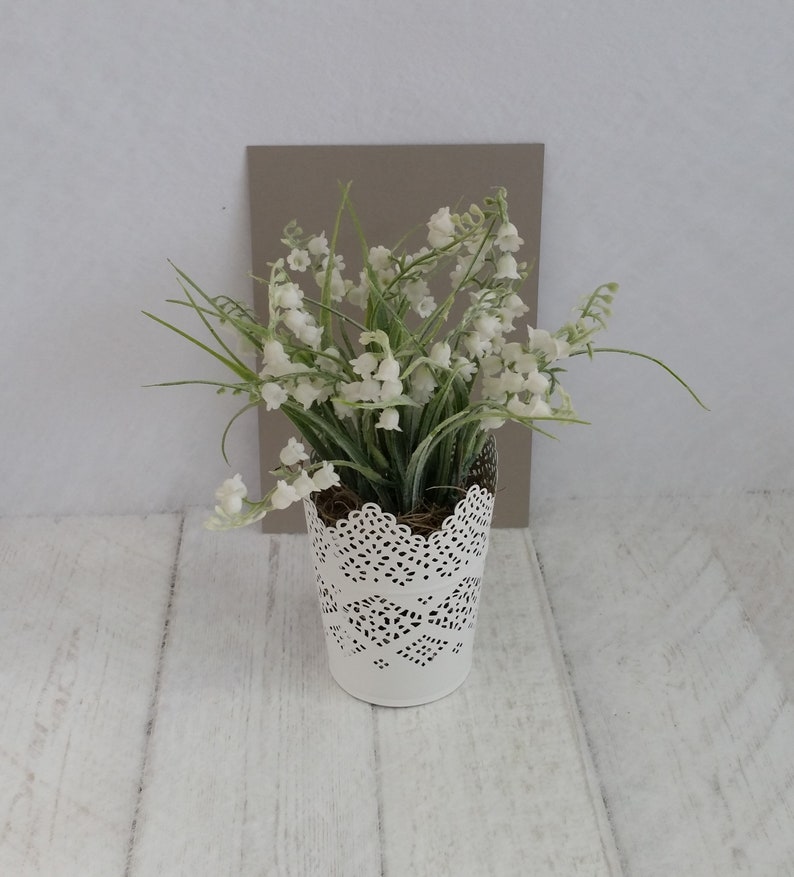 Artificial lily of the valley plants delicate pretty white lace pot Realistic faux white silk houseplant Indoor planter Gifts for her