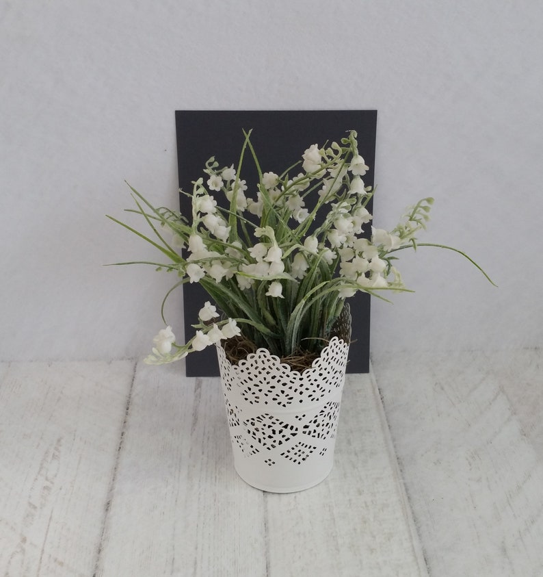 Artificial lily of the valley plants delicate pretty white lace pot Realistic faux white silk houseplant Indoor planter Gifts for her