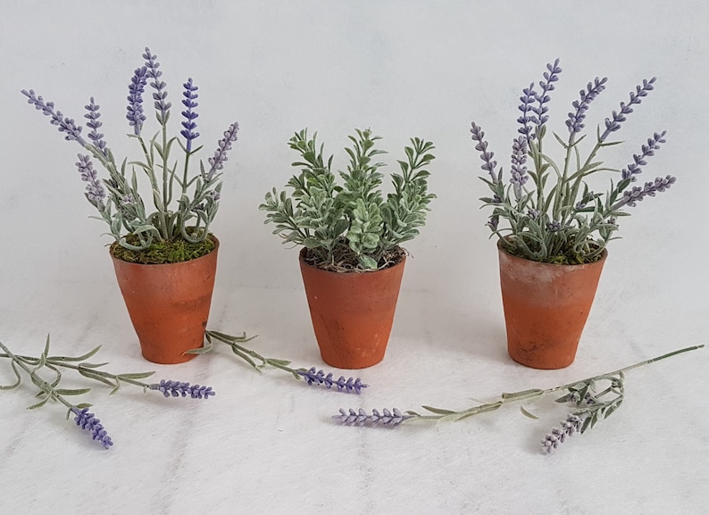 Set 3 artificial plants in old terracotta pots Faux lavender Etsy