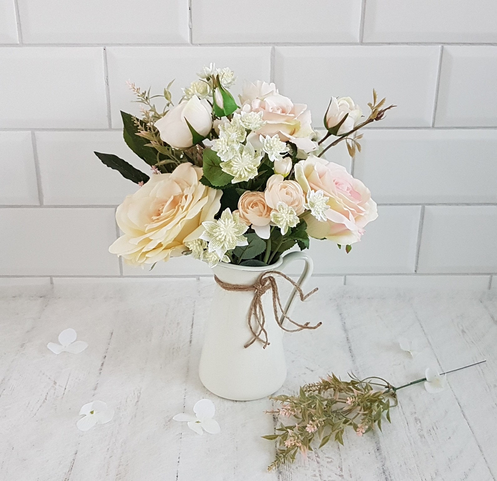 Artificial Blush Flowers in Vase Floral Arrangement Cream Jug Etsy UK
