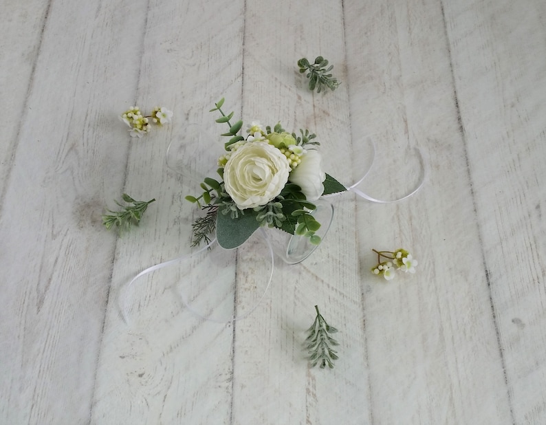 White & Grey Buttonholes Silk Flower Corsage Pretty Peony Etsy UK