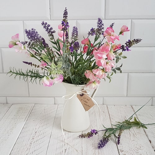 Artificial Blush Flowers in Vase Floral Arrangement Cream Jug Etsy UK