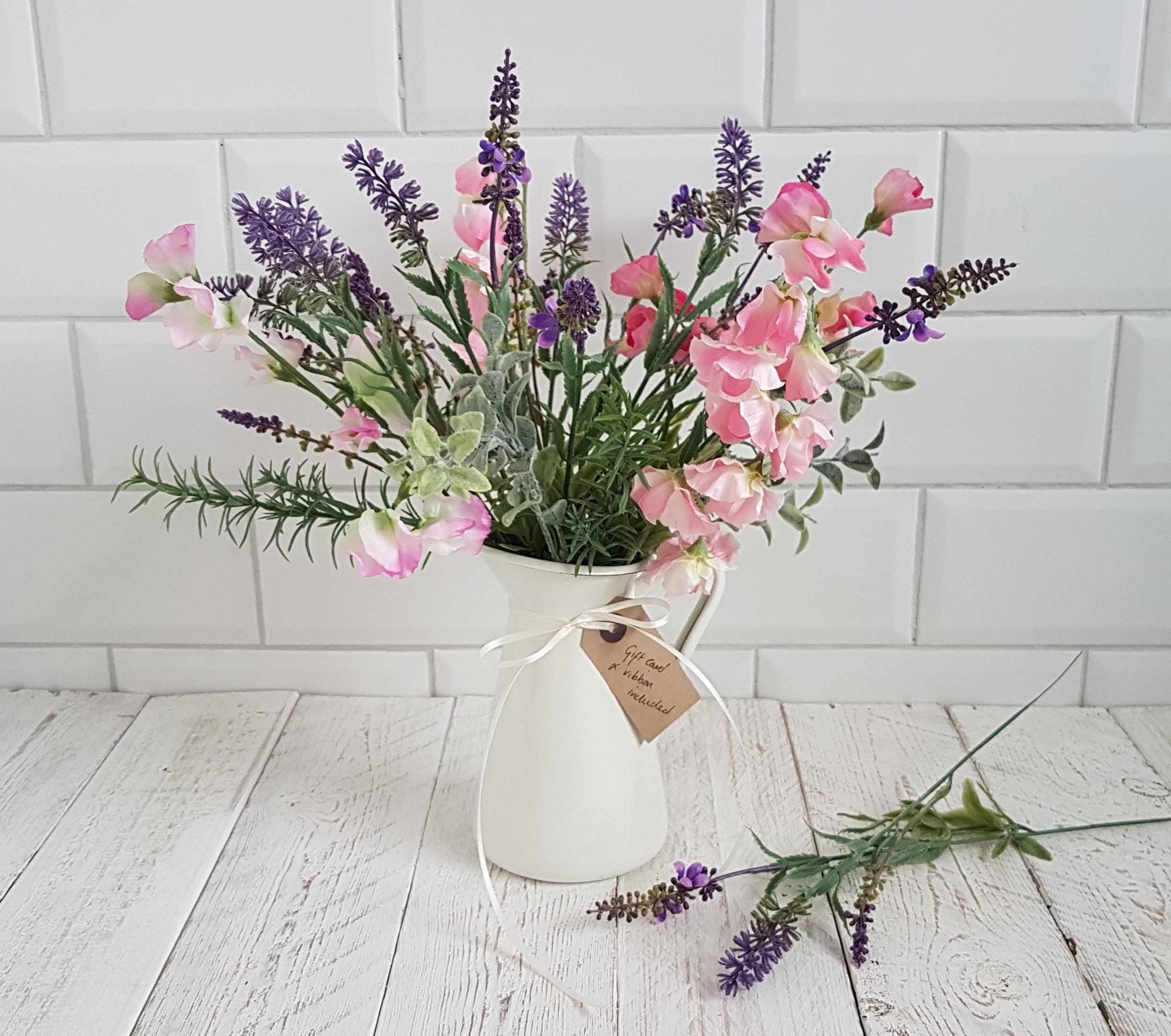 Artificial Flower Arrangement Cream Jug Purple & White Faux Etsy UK