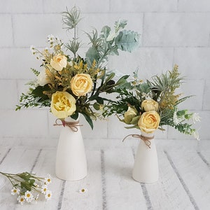 Yellow Rose & Daisy Bouquet in White Ceramic Vase, Faux Floral image 4