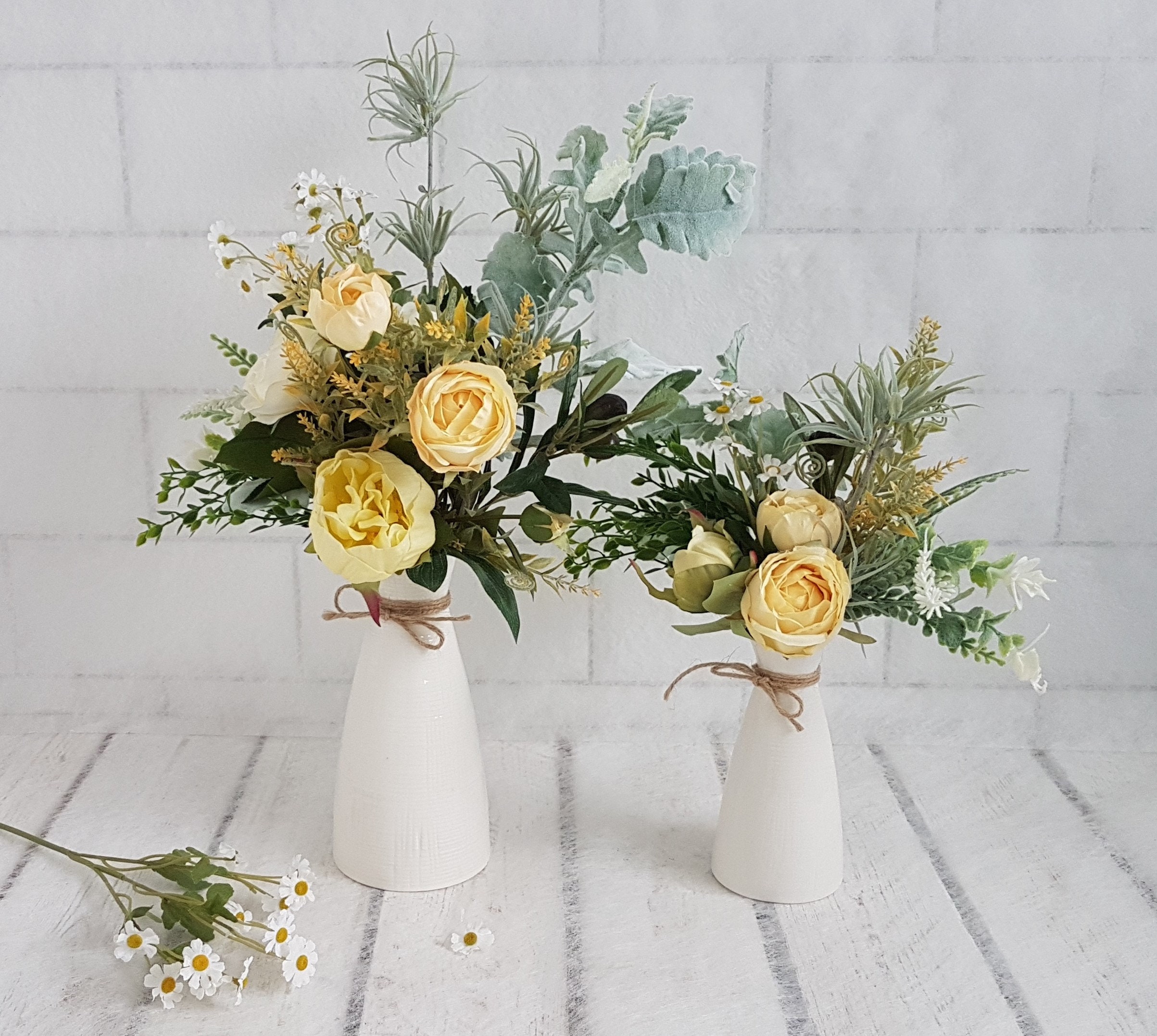 Yellow Flowers in Vase Artificial Flower Arrangement White | Etsy UK