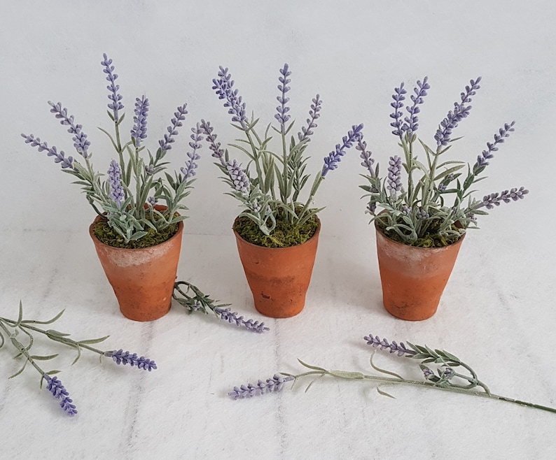Set 3 artificial plants in old terracotta pots Faux lavender Etsy