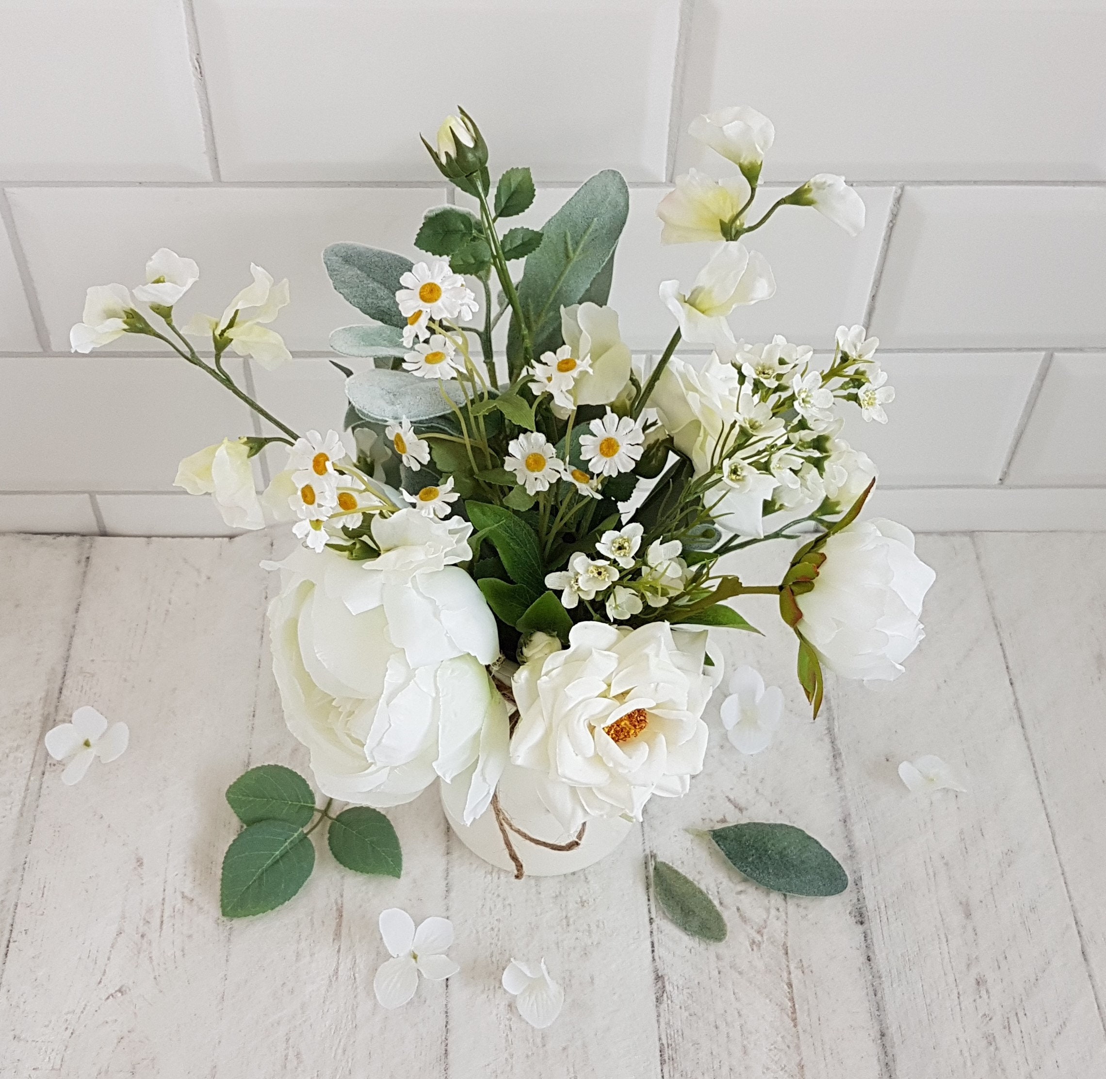 White Flowers in Vase Artificial Flower Arrangement Cream Jug Etsy UK