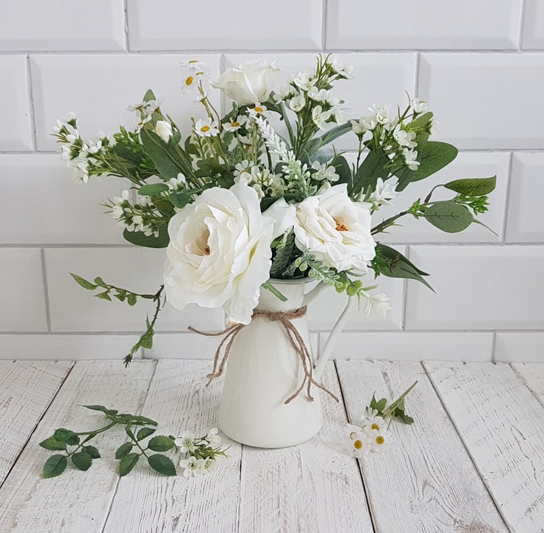 White Flowers in Vase Artificial Flower Arrangement Cream Jug Etsy UK