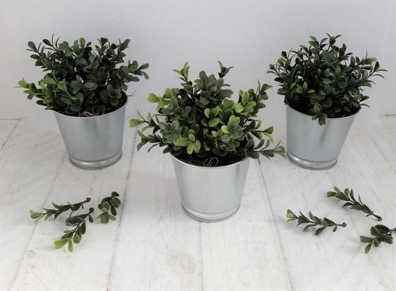 Artificial Green Box Plants In Galvanised Pots Realistic Faux Etsy