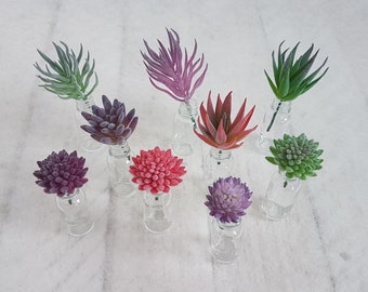 Faux Succulent Stem in Glass Bottle, Artificial Plant Arrangement - Etsy