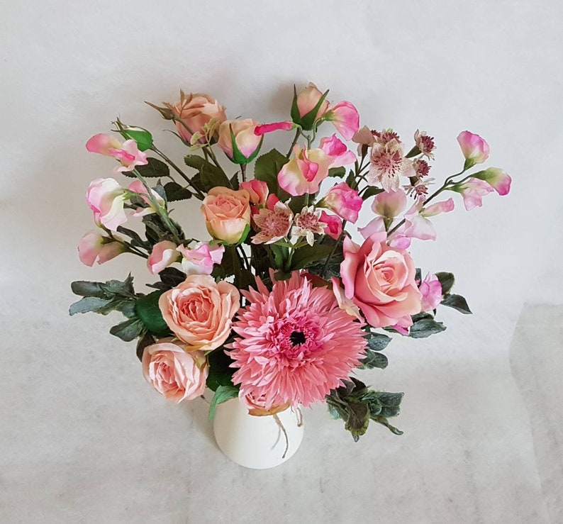 Artificial Pink Flowers in Vase Pink Bouquet Floral Etsy UK