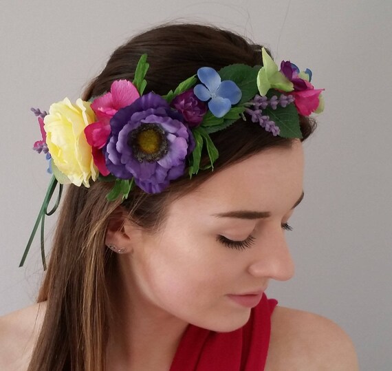 Colourful Flower Crown Pink Purple Yellow Blue Floral Hair Etsy Colourful Flower Crown Pink Purple Yellow Blue Floral Hair Etsy