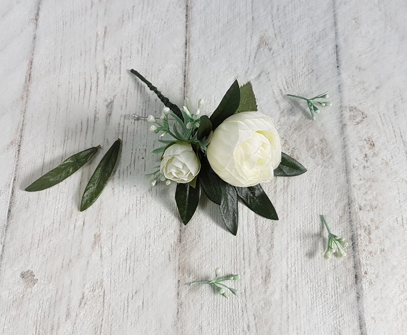 White Ranunculus Buttonholes Silk Flower Boutonnieres Small Etsy UK