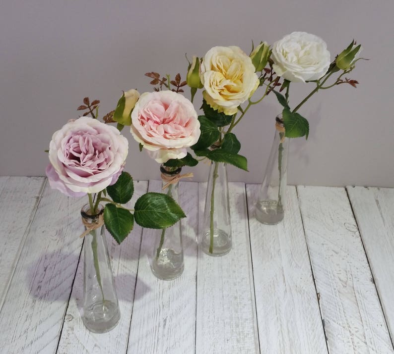 Pastel Silk Roses In Tall Bud Vase Pink White Purple Lilac Etsy
