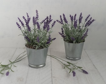 Lavender plants in galvanised pots Artificial plant Purple plant in pot Realistic faux lavender Indoor planter Gifts for her