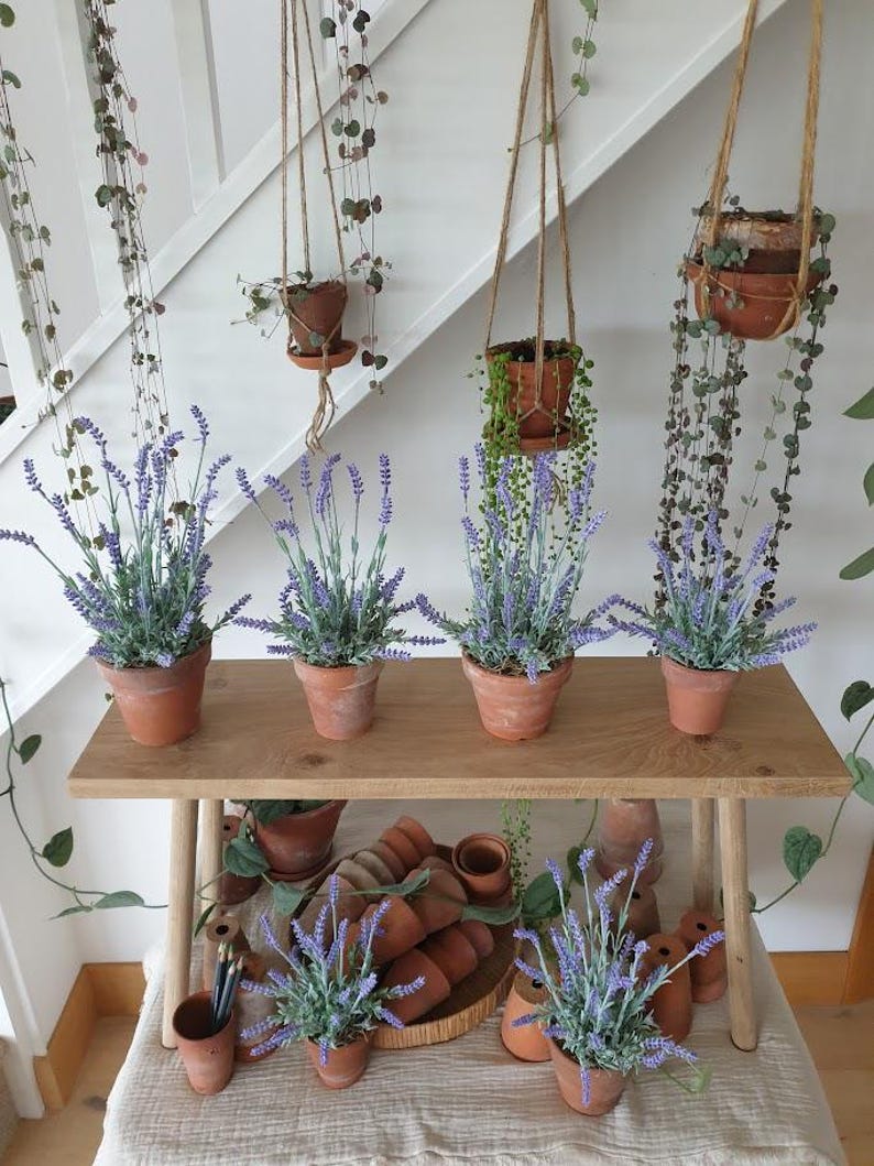 Artificial lavender plant in genuine vintage terracotta pot: Faux Purple Plant, Indoor Décor image 5