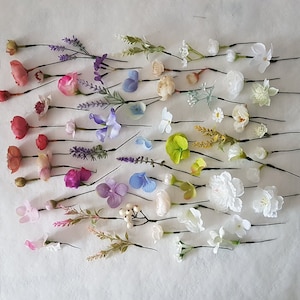 Artificial blush flowers for hair accessory Pretty delicate & dainty small single flower head pin Tiny hair accent perfect for wedding Bride