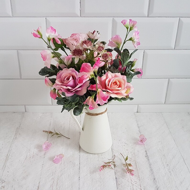 Artificial Pink Flowers in Vase Pink Bouquet Floral Etsy UK