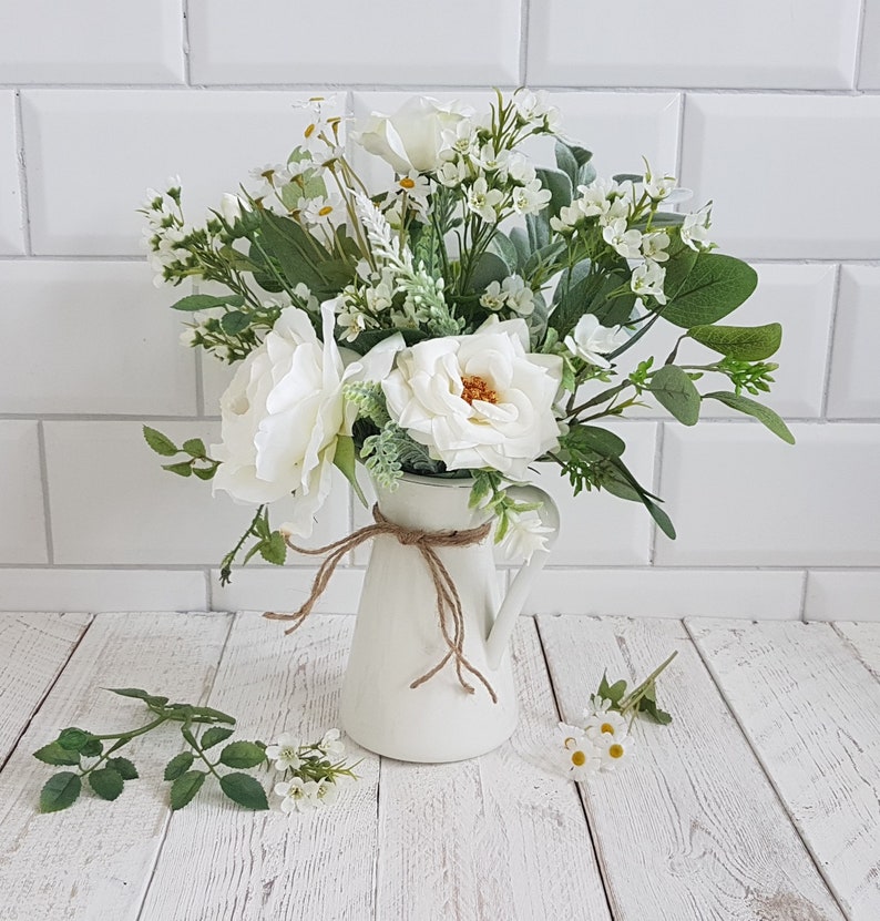 White Flowers in Vase Artificial Flower Arrangement Cream Jug Etsy UK