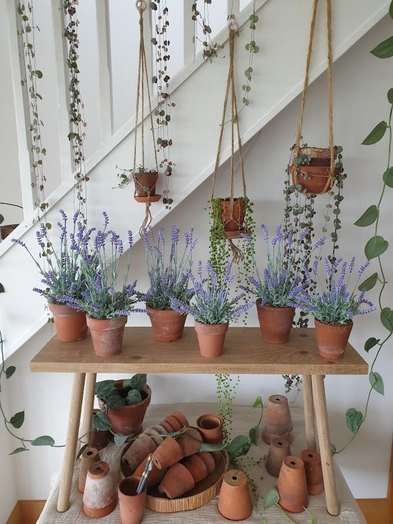 Artificial lavender plant in genuine vintage terracotta pot: Faux Purple Plant, Indoor Décor image 12