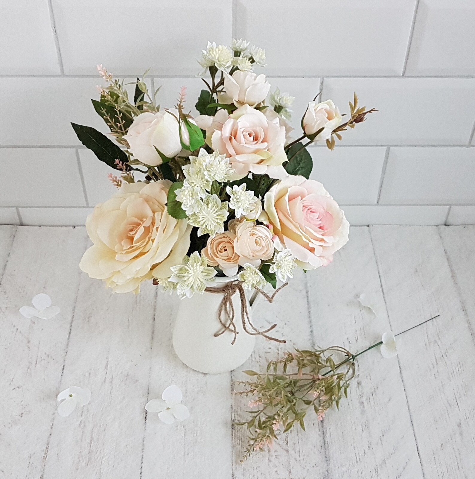 Artificial Blush Flowers in Vase Floral Arrangement Cream Jug Etsy UK