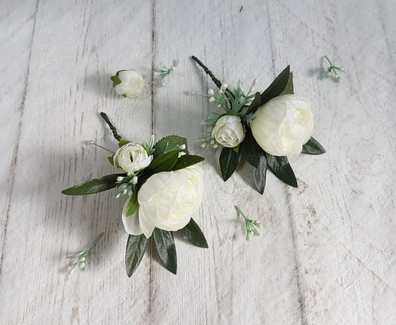 Mini wedding flowers boutonniere white with fern white buttonhole handmade