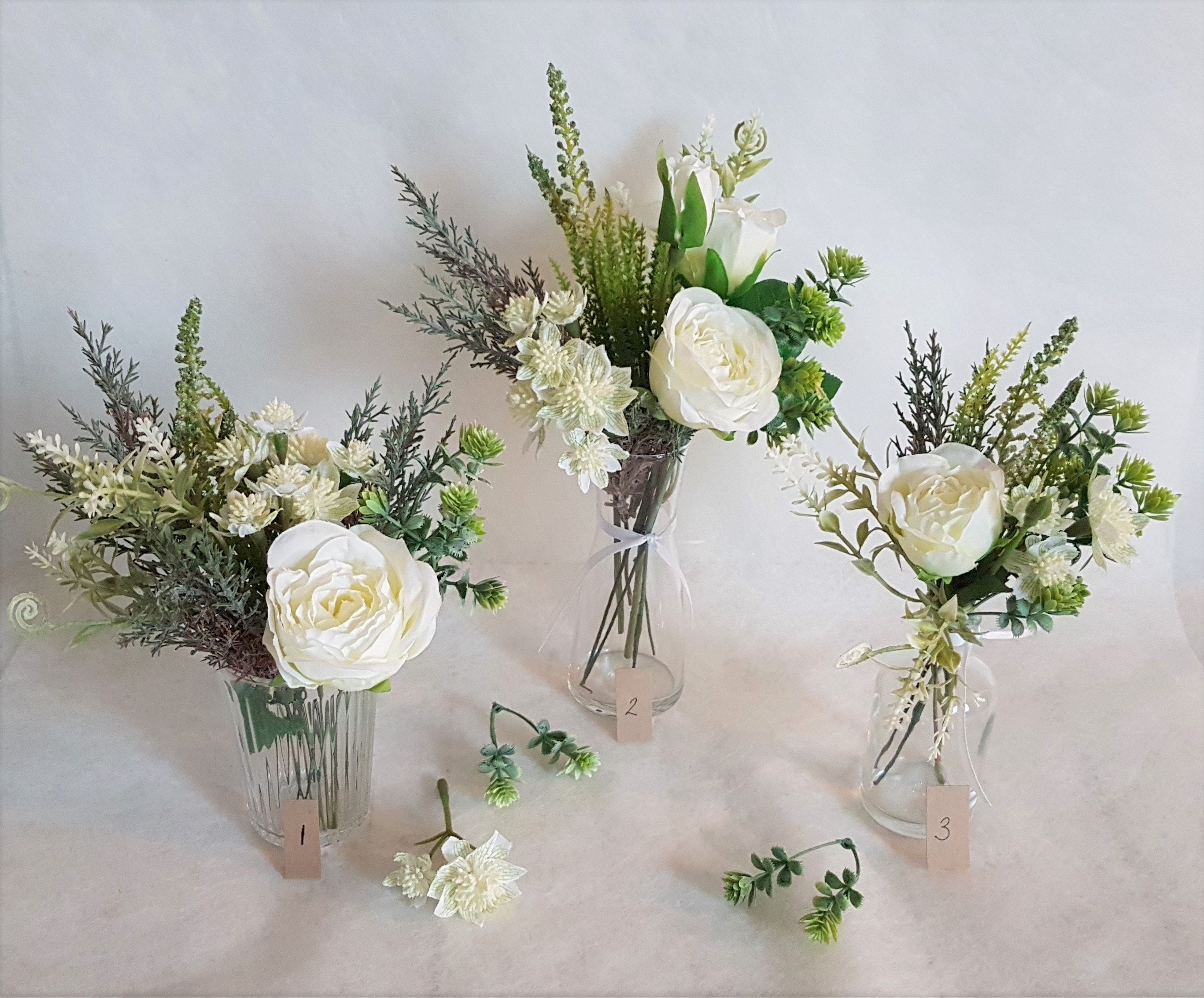 Mothers Day Gift Pretty Little Vase of Green & White Artificial