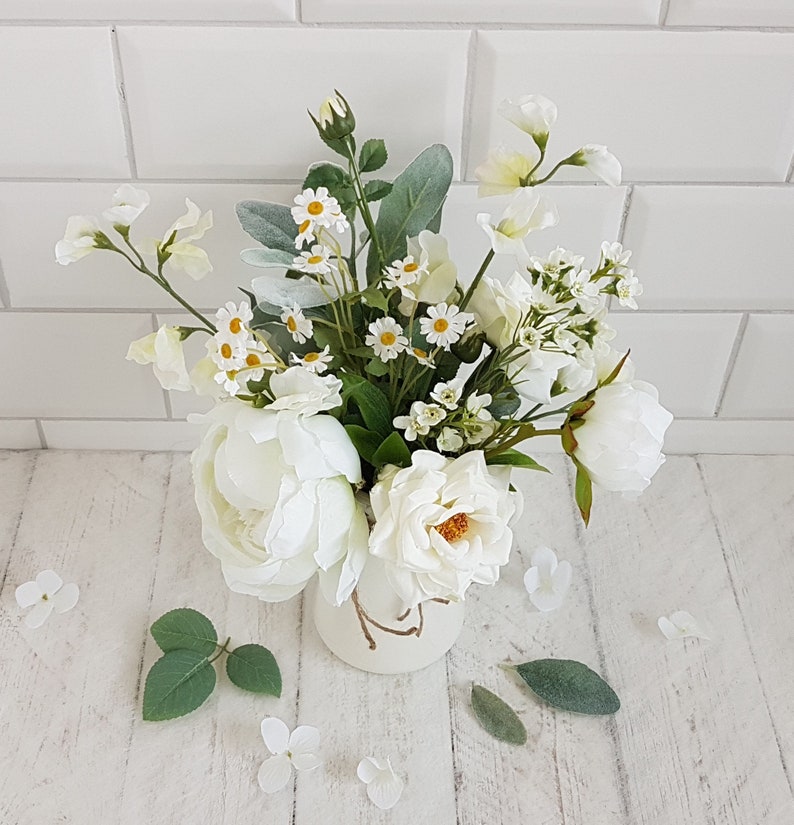 White Flowers in Vase Artificial Flower Arrangement Cream Jug Etsy UK