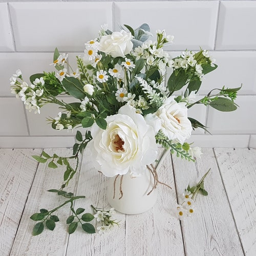 White Flowers in Vase Artificial Flower Arrangement Cream Jug Etsy UK