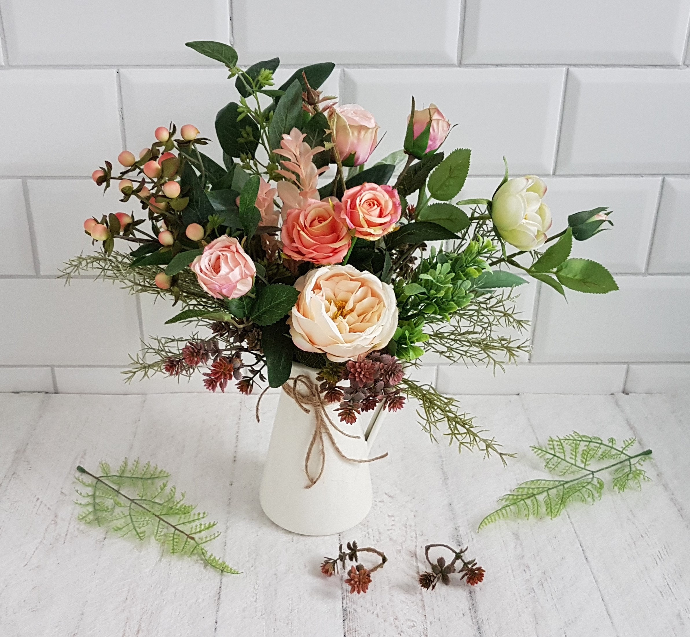 Ancienne Tapisserie à Suspendre - Vase Bouquet Floral Européen - Rose - 42" X 32"