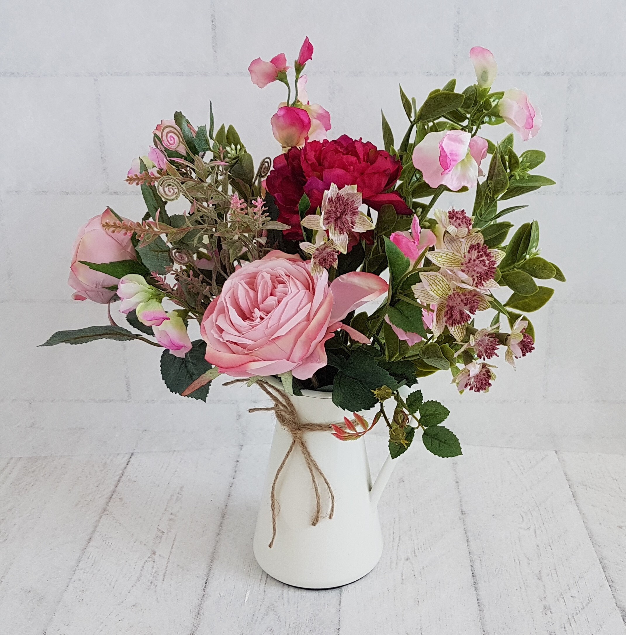 Burgundy & Pink Bouquet Flowers in Jug Vase Floral Arrangement - Etsy UK