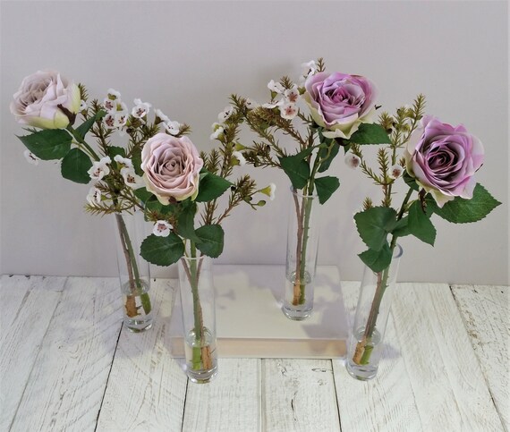 Purple Silk Roses In Tall Vase Artificial Mauve Flowers Silk Etsy