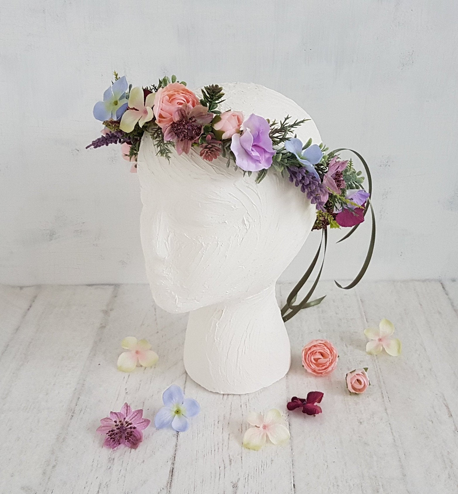 Handmade Pastel Flower Crown: Pink, Purple, Blush, Blue Floral