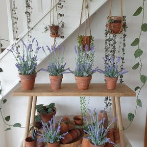 Artificial lavender plant in genuine vintage terracotta pot: Faux Purple Plant, Indoor Décor image 14