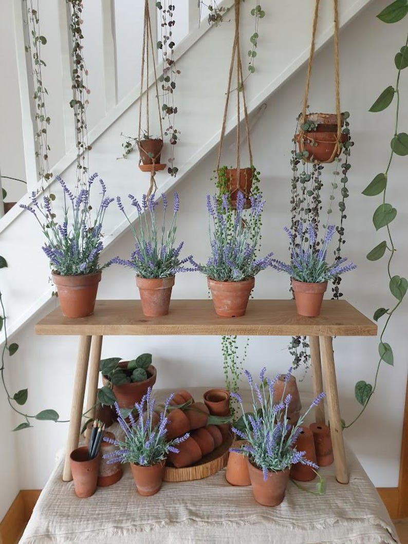 Artificial lavender plant in genuine vintage terracotta pot: Faux Purple Plant, Indoor Décor image 14