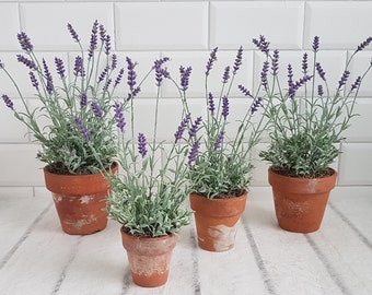 Artificial lavender plant in vintage terracotta pot Purple plant Realistic faux lavender Indoor planter Mothers day gift Fake lavender