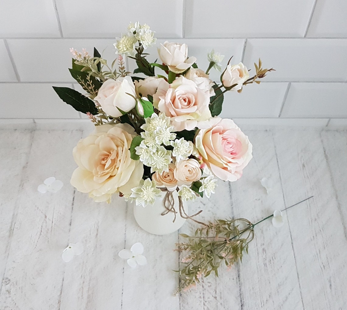 Artificial Blush Flowers in Vase Floral Arrangement Cream Jug Etsy