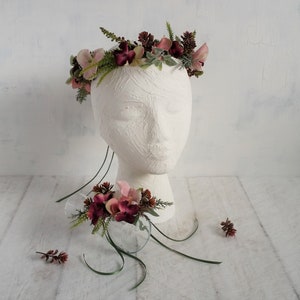 Pink and grey flower crown Woodland flower crown Pretty plum flower crown Bridal flower crown Bohemian headband Wedding floral crown Blush image 9