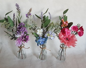 Artificial Flower Arrangement, Small Glass Vase, Pastel Colors