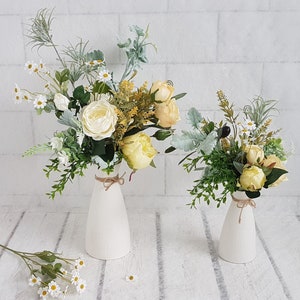 Yellow Rose & Daisy Bouquet in White Ceramic Vase, Faux Floral image 3