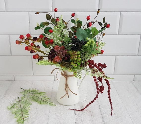 Bouquet of Autumnal Berries and Greenery in Vase Jug Floral
